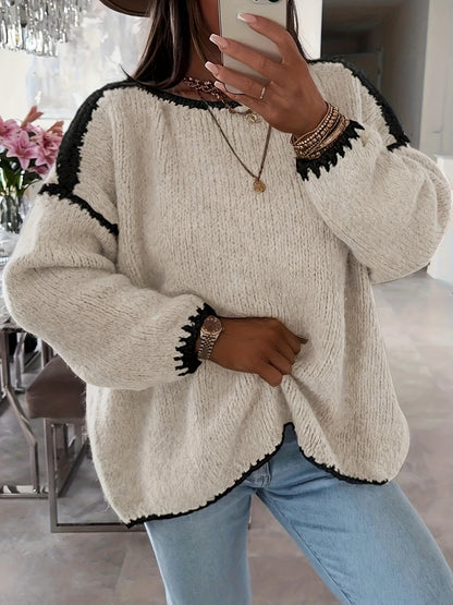 Female Loose And Casual Off-the-shoulder Solid-color Sweater