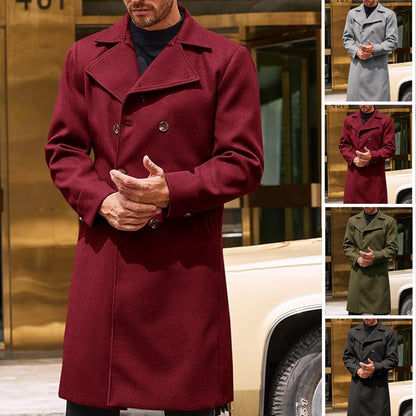 Premium Men's Double-Breasted Woolen Trench Coat - Classic Winter Overcoat