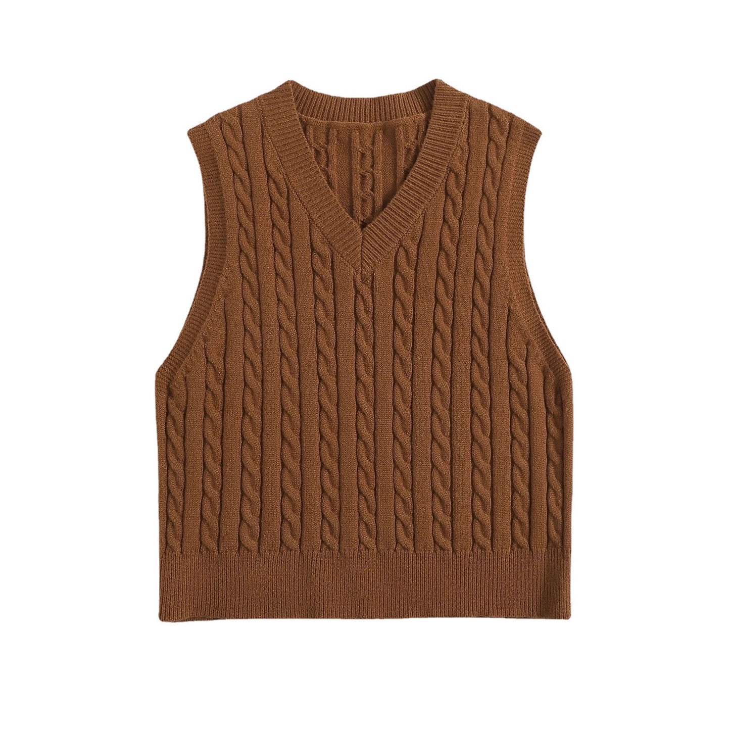 SpringSummer Knitted Cabled Vest Pullover With V-Neck