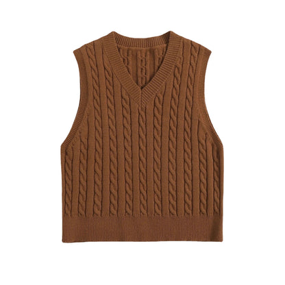 SpringSummer Knitted Cabled Vest Pullover With V-Neck