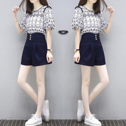 Women's Fashion Casual Short-sleeve Top And Pants Set