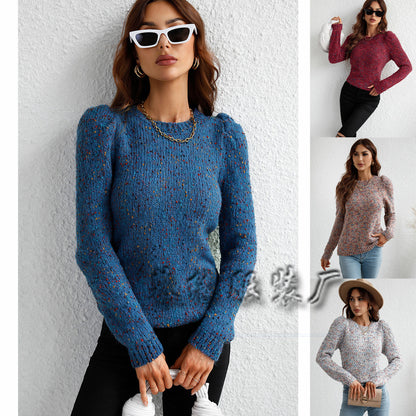 Elegant Commuter Round-Neck Dotted Yarn Knitted Sweater For Women