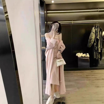 Women's Knitted Cardigan Dress Sweater Suit