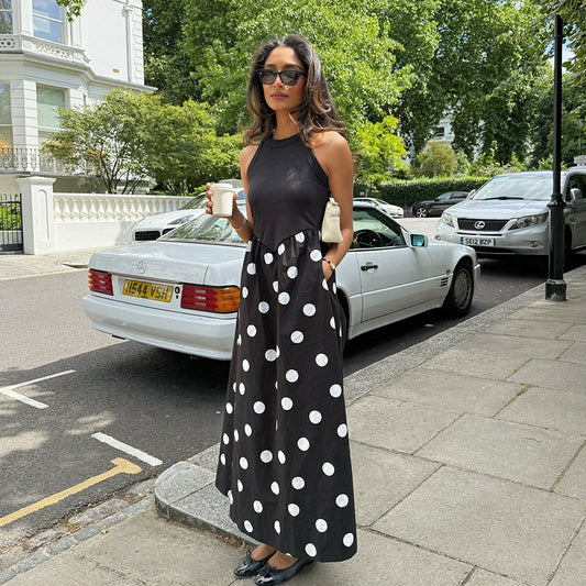 Elegant Patchwork Polka-Dot Printed Dress