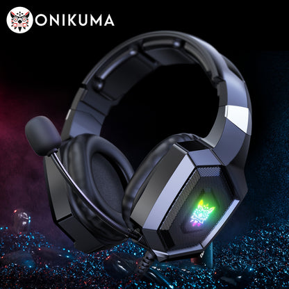 ONIKUMA K8 Wearable Gaming Headset For Computer With Microphone Wired Headset-gaming Headphones For PS4/PS5/Xbox One/PC With LED Lights, For Playstation Headset With Noise Reduction 7.1 Surround Sound Over-Ear And Wired 3.5mm
