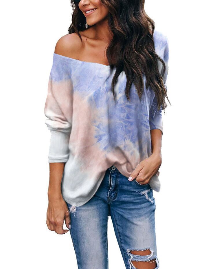 Women's Tie-Dye Long-Sleeve V-Neck Loose-Fit T-Shirt
