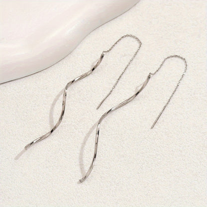 1 Pair of Temperament Simple Wave Adjustable Tassel Ear Wire Earrings