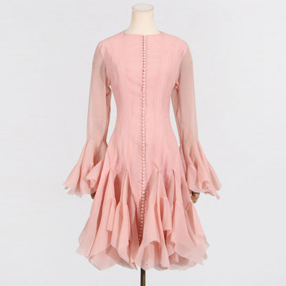 New Fashion High Collar Long Sleeve High Sense Cinched Mid-length Dress