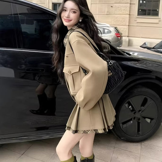 Women's Winter Preppy-Style Woolen Skirt