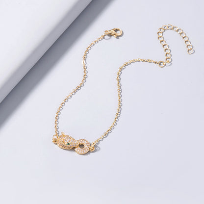 Simple Inlaid Zircon Leopard Head Bite Gold Coin Zircon Bracelet