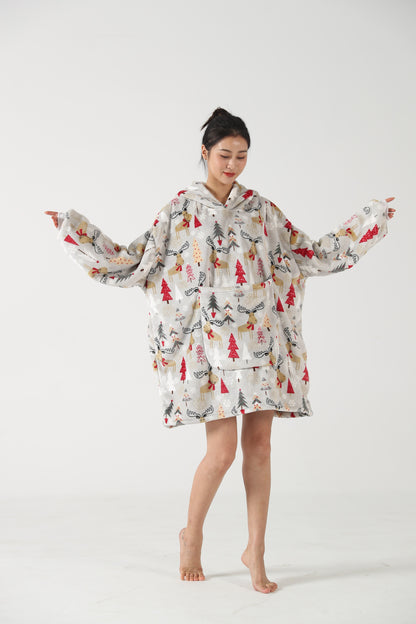 RONGTAI Oversized Wearable Pajamas With Big Pockets,Soft Plush Sweatshirt Hooded Popular Tops One Size Fits Deer