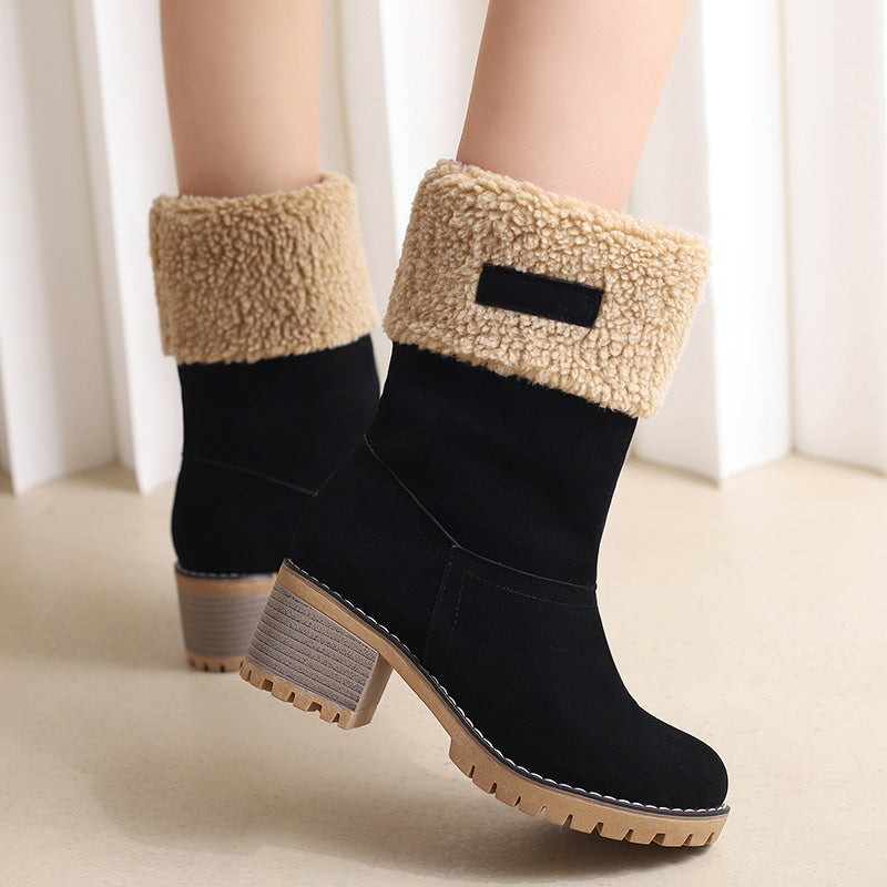 Women's Winter Snow Boots - Waterproof Fleece-Lined Anti-Slip Boots with Plush Collar