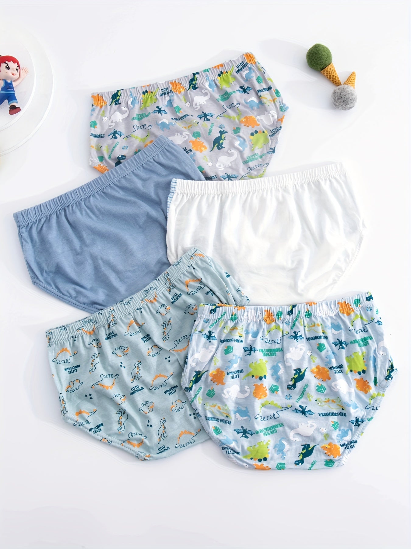 5pcs Boys Dinosaur Paradise Print Boxer Briefs Soft Cotton Comfortable Underwear