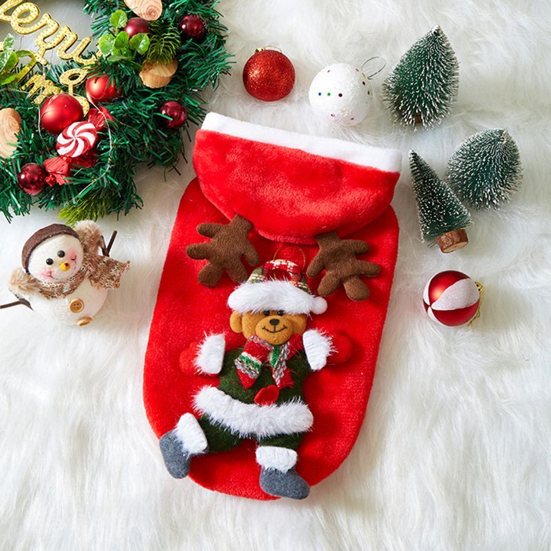 Christmas Dog Clothes Autumn And Winter Flannel Cats Dogs Hoodies Pet Clothes For Small Medium Dogs Christmas Dog Cat Costume
