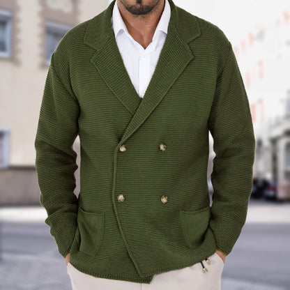 Cardigan Lapel Sweater Coat For Men Fall Winter Slim Double Breasted Sweaters Business Casual Style Lightweight Tops