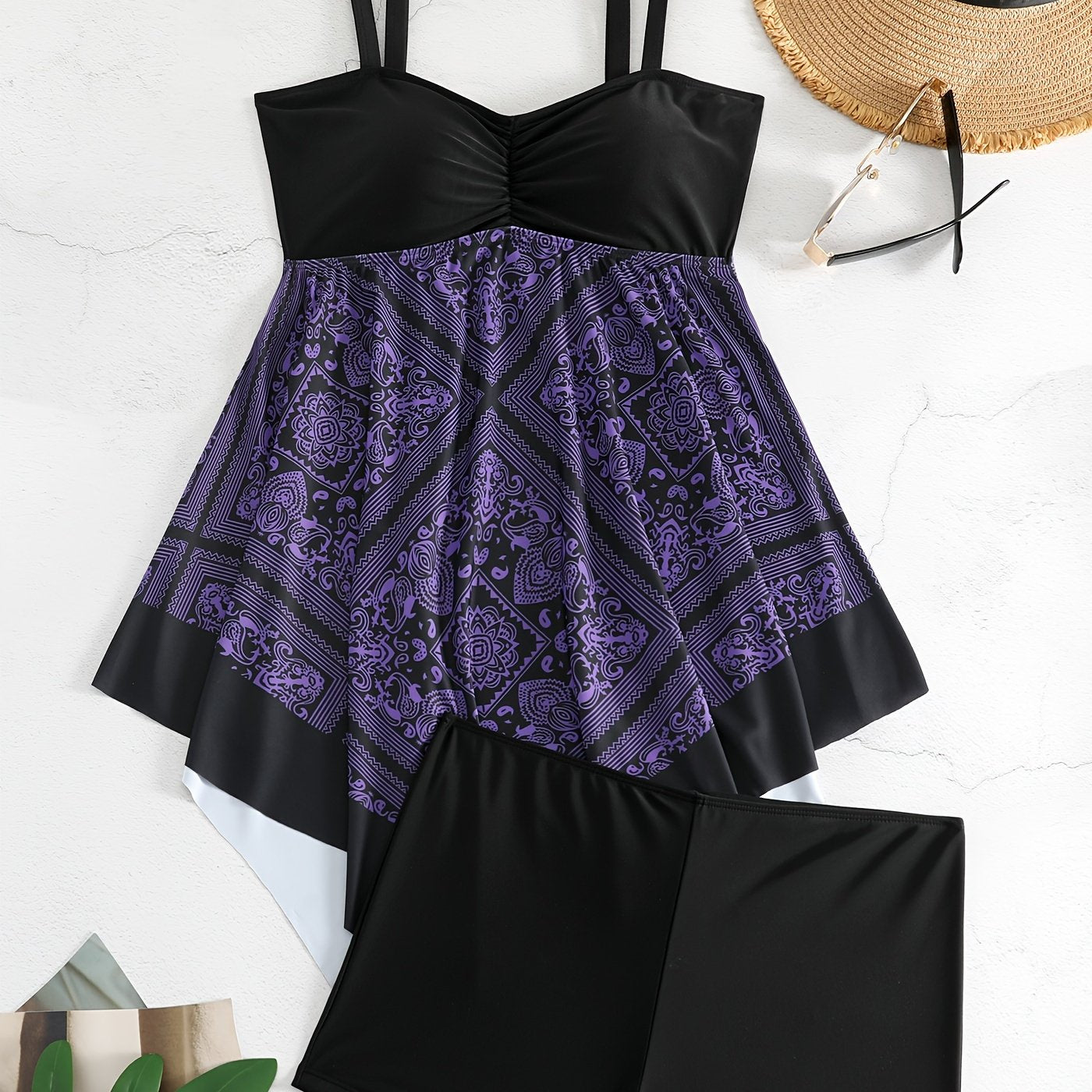 Plus Size Tribal Print One-Piece Swimsuit - Off Shoulder Bandeau Swimwear for Women