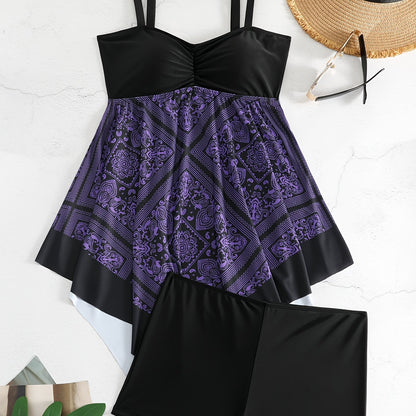 Plus Size Tribal Print One-Piece Swimsuit - Off Shoulder Bandeau Swimwear for Women