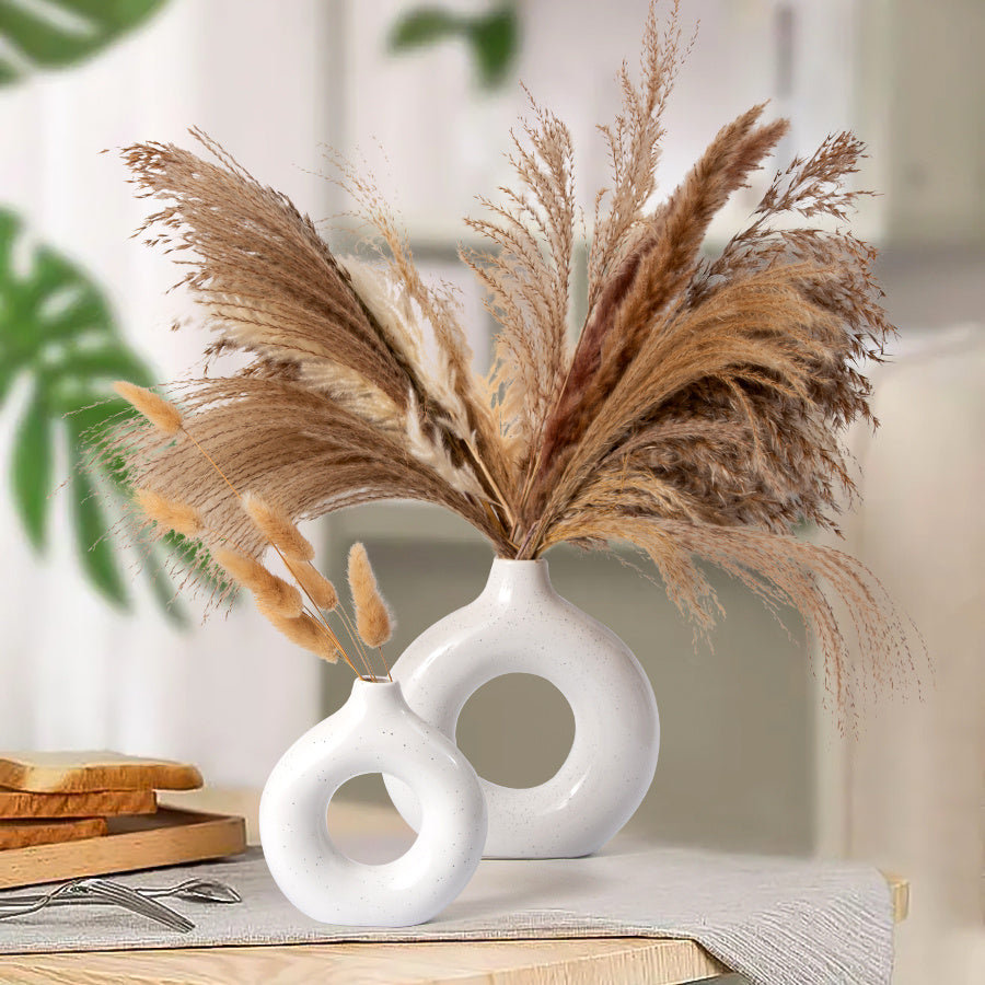 1pc Contemporary Ceramic Vase, Round Circle Design, Creative Ceramic Craft, Living Room Decor, Cross-Border Bestseller, 5.12*5.51inch Decorative Flower Vase