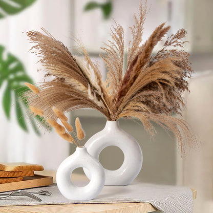 1pc Contemporary Ceramic Vase, Round Circle Design, Creative Ceramic Craft, Living Room Decor, Cross-Border Bestseller, 5.12*5.51inch Decorative Flower Vase