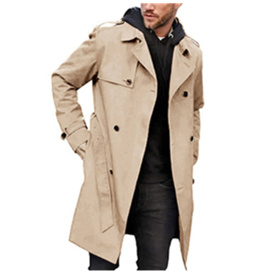 Long Sleeve Trench Coat Men's Lapel Slim Double-breasted Coat