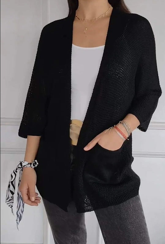 Women's Waffle Nine-quarter Sleeve Urban Casual Cardigan Coat