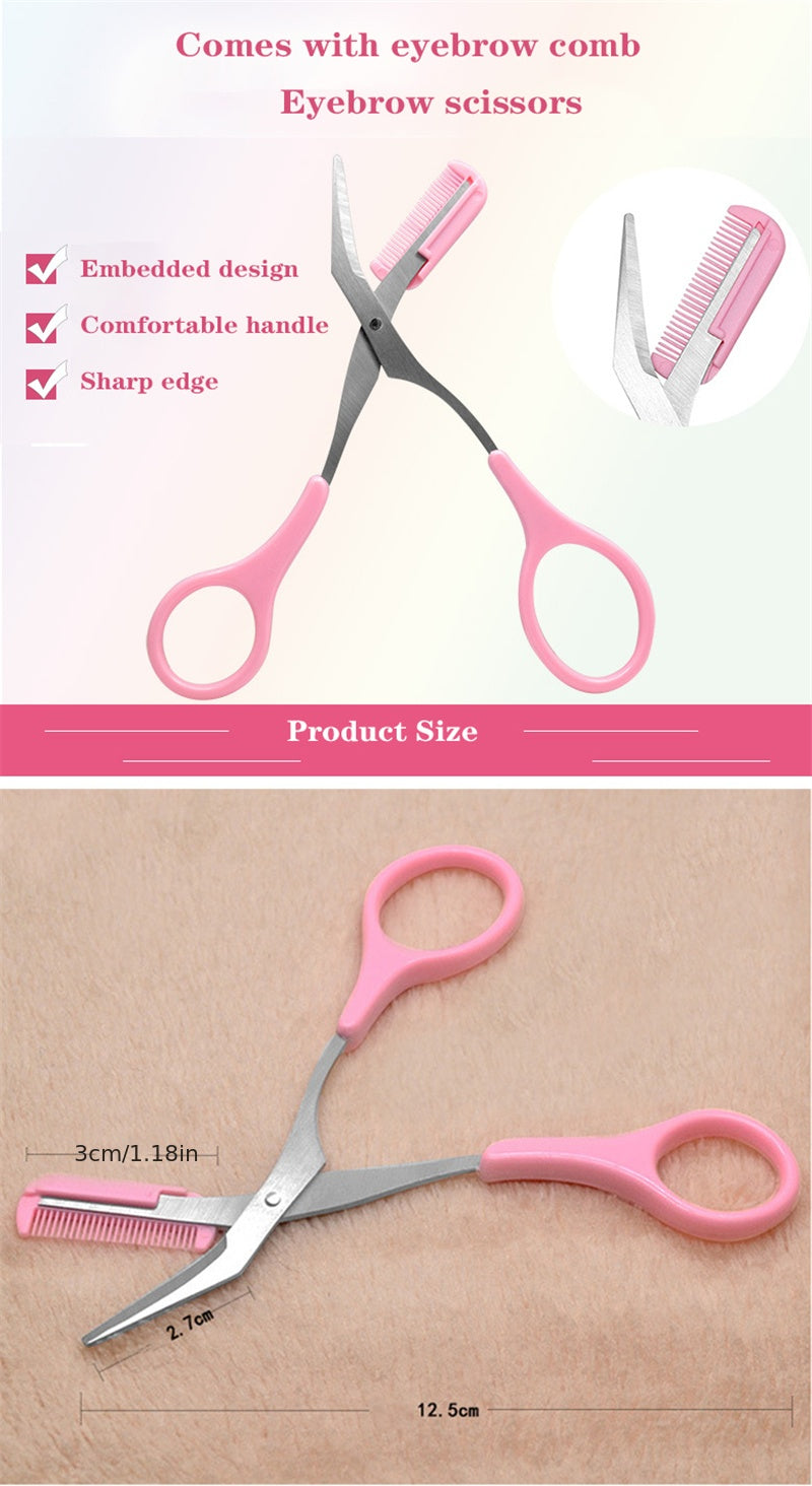 Eyebrow Trimmer Scissor with Comb Facial Hair Removal Grooming Shaping Shaver Cosmetic Makeup Accessories, Eyebrow Grooming Kit, Scissers for Eyebrow, Eyebrow Kit for Women, Eyebrow Stamp Kit Set, Eyebrow Clippers