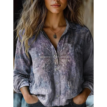 Retro Print Long Sleeve Casual Shirt