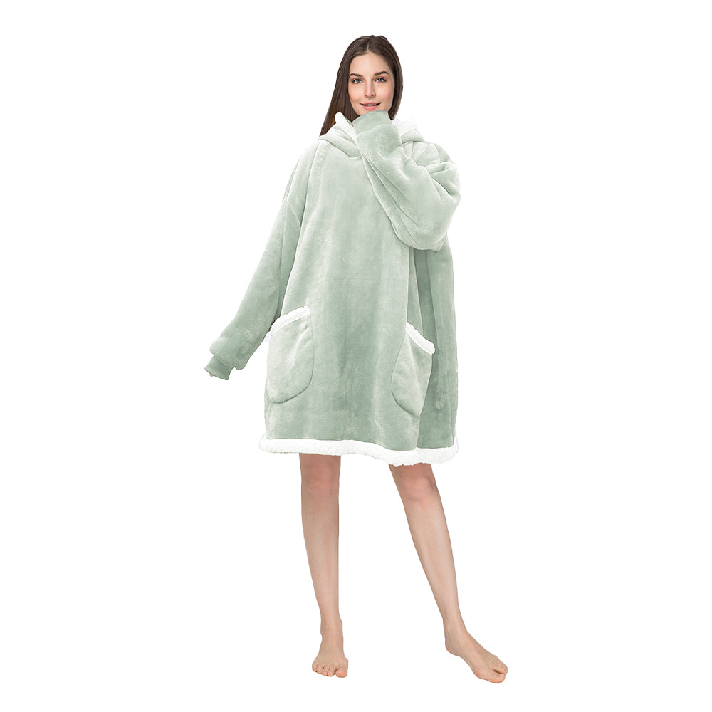 RONGTAI Oversized Wearable Pajamas With Big Pockets,Soft Plush Sweatshirt Hooded Popular Tops One Size Fits