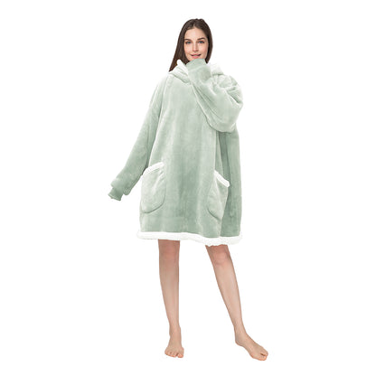 RONGTAI Oversized Wearable Pajamas With Big Pockets,Soft Plush Sweatshirt Hooded Popular Tops One Size Fits