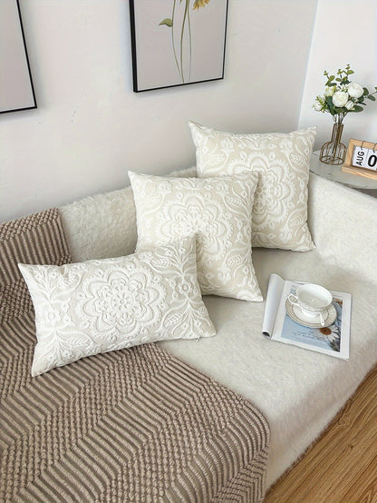 Elegant Floral Mandala Cushion Cover - Contemporary Woven Design with Zipper, Perfect for Any Room, Pillow Not Included