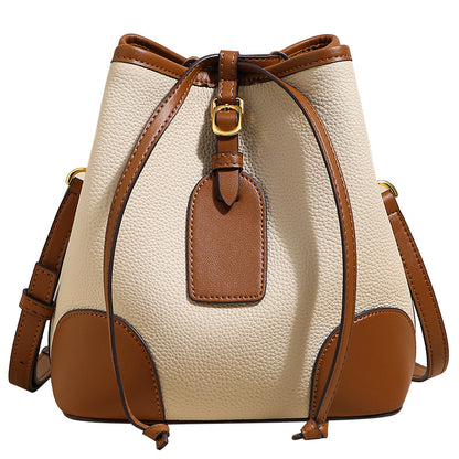 Women's First Layer Cowhide Drawstring Bucket Bag Soft Leather Bag