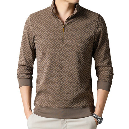 Long Sleeve T-shirt Zipper And Lapel Casual Stand Collar Bottoming Shirt Men's Clothing