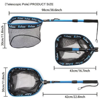 YVLEEN Professional Fishing Landing Net - Rubber Coated, Foldable & Floating Design for Bass, Trout, Salmon & Steelhead