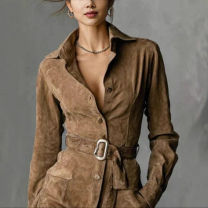 Women's Long-sleeved Blouse Dress With Belt