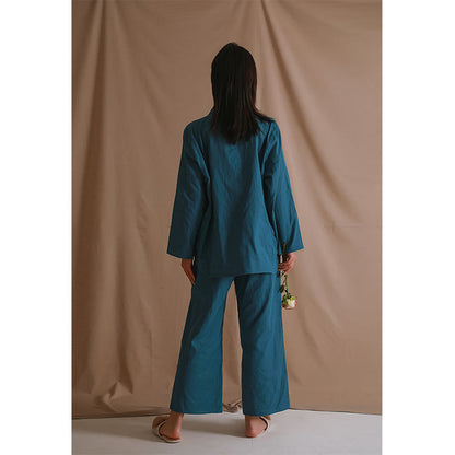 Breathable And Sweat-absorbent Pure Cotton Turn-down Collar Homewear