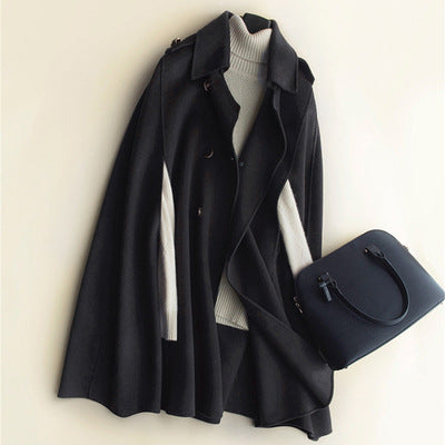 Hepburn Style Reversible Cashmere Coat Women's Mid-length British Classic Style Cape Woolen Coat