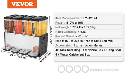 VEVOR 10L 12L 18L Commercial Beverage Dispenser Stainless Steel Ice Juice Tea Drink Machine with Cooling Function for Bar Party