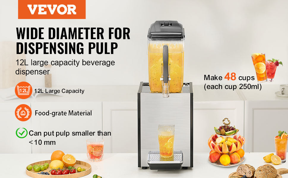 VEVOR 10L 12L 18L Commercial Beverage Dispenser Stainless Steel Ice Juice Tea Drink Machine with Cooling Function for Bar Party
