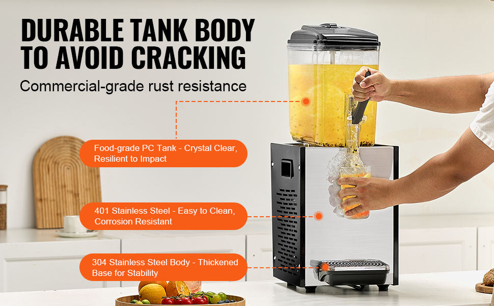 VEVOR 10L 12L 18L Commercial Beverage Dispenser Stainless Steel Ice Juice Tea Drink Machine with Cooling Function for Bar Party