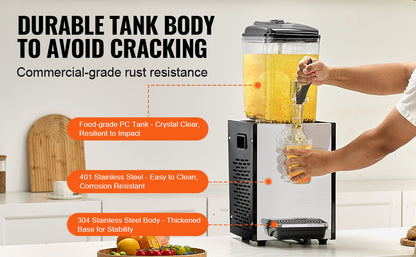 VEVOR 10L 12L 18L Commercial Beverage Dispenser Stainless Steel Ice Juice Tea Drink Machine with Cooling Function for Bar Party