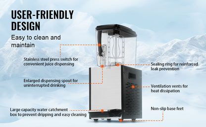 VEVOR 10L 12L 18L Commercial Beverage Dispenser Stainless Steel Ice Juice Tea Drink Machine with Cooling Function for Bar Party