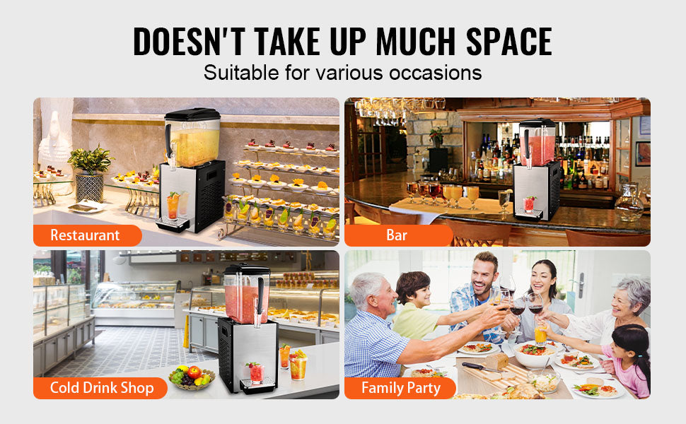 VEVOR 10L 12L 18L Commercial Beverage Dispenser Stainless Steel Ice Juice Tea Drink Machine with Cooling Function for Bar Party