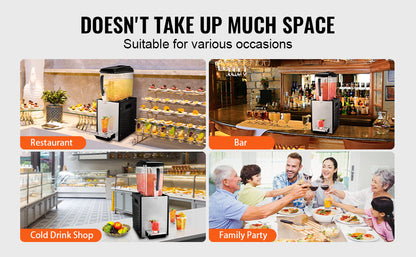 VEVOR 10L 12L 18L Commercial Beverage Dispenser Stainless Steel Ice Juice Tea Drink Machine with Cooling Function for Bar Party