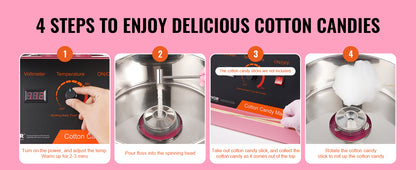 VEVOR Electric Cotton Candy Machine 1000W Candy Floss Maker Commercial Cotton Candy Machine Stainless Steel Bowl and Sugar Scoop