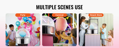 VEVOR Electric Cotton Candy Machine 1000W Candy Floss Maker Commercial Cotton Candy Machine Stainless Steel Bowl and Sugar Scoop