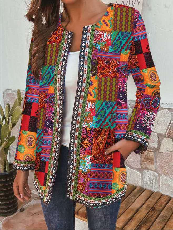Printed loose long sleeve jacket
