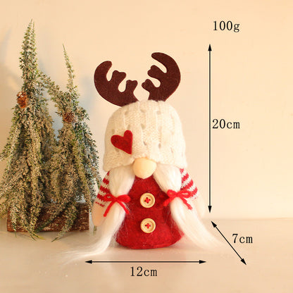 Handmade Scandinavian Christmas Gnome - Rudolf Reindeer Faceless Doll with Knitted Hat & Antlers | Nordic Holiday Table Decoration