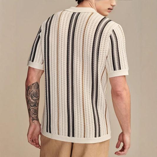 Men's Casual Hollow-out Knitted POLO Cardigan