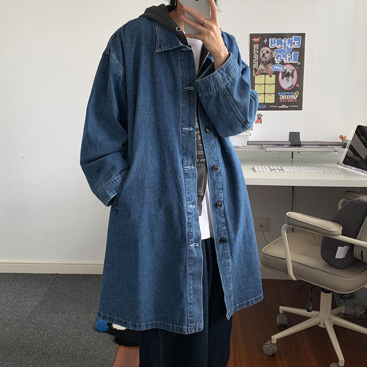 Denim Trench Coat Korean Style Wear Temperament Mid-length