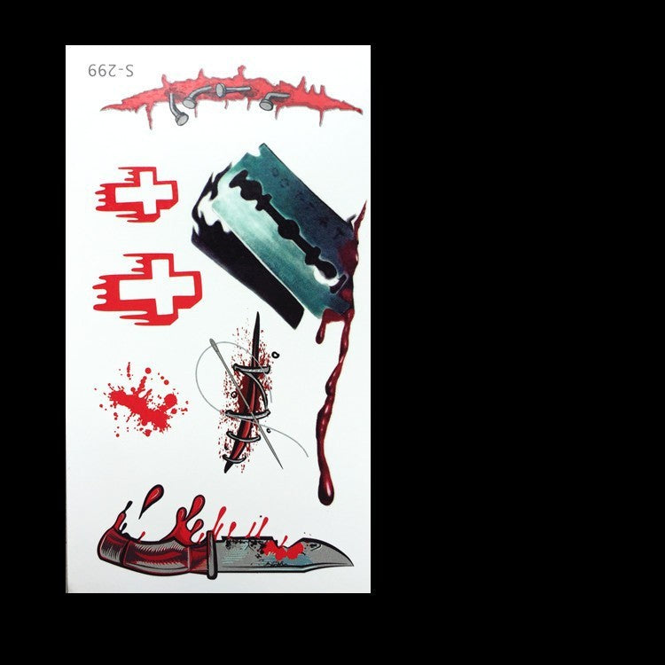 Realistic Fake Wound Tattoo Stickers - Halloween Special Effects Makeup - Waterproof Scar Temporary Tattoos